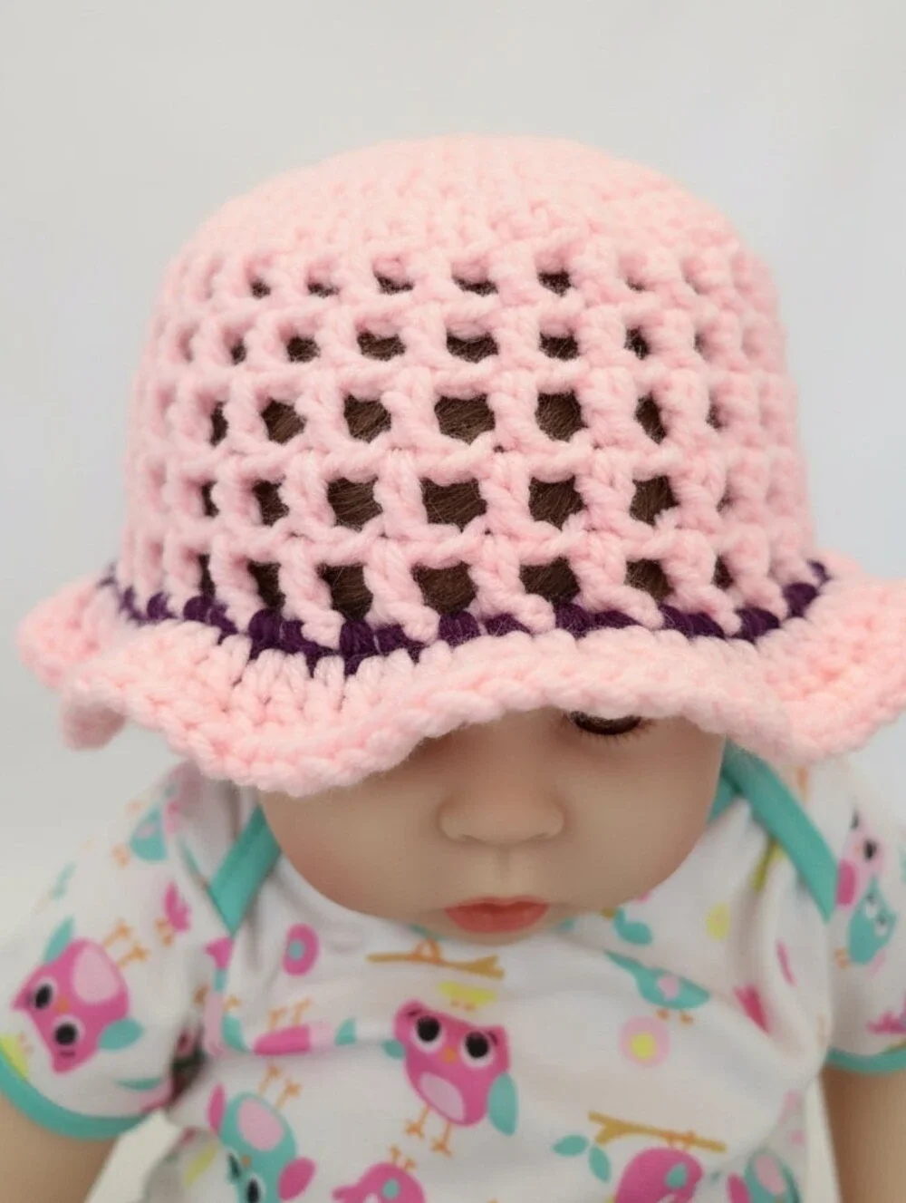 Pink and purple baby sun hat, crochet hat